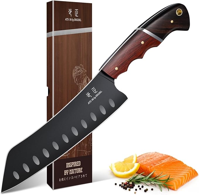 DRGSKL Santoku Knife 7 Inch - Japanese Chef Knife for Fish, Bunka Knife