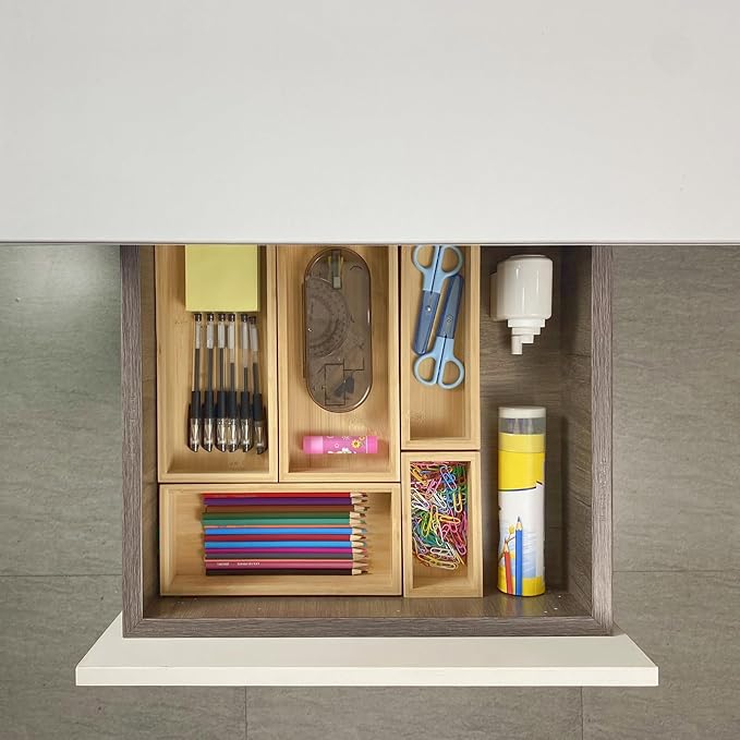 Teicui bamboo drawer organizer Set,expandable drawer dividers,wooden storage organizers,drawer organizers for kitchen, bathroom,flatware,Tea Bag Organizer (1 X 5PCS Natural)