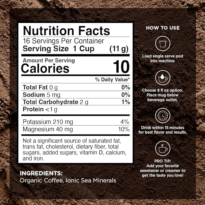 VitaCup Mineral Medium Dark Roast Coffee Pods with Electrolytes, 32ct