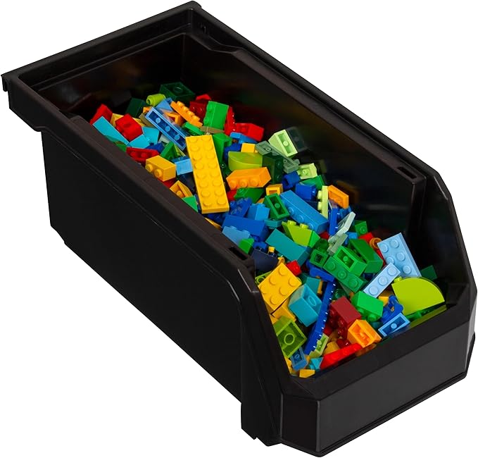 ReadySpace Medium Stackable Plastic Storage Bins, 8-Pack, Black