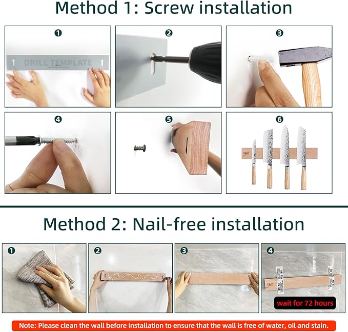 FINDKING Wood Magnetic Knife Strip, Magnet Utensil Holder for Wall, Refrigerator, Wooden Rack for Kitchen Knives, No Drill (Beige, 18 Inches, Without Knives)