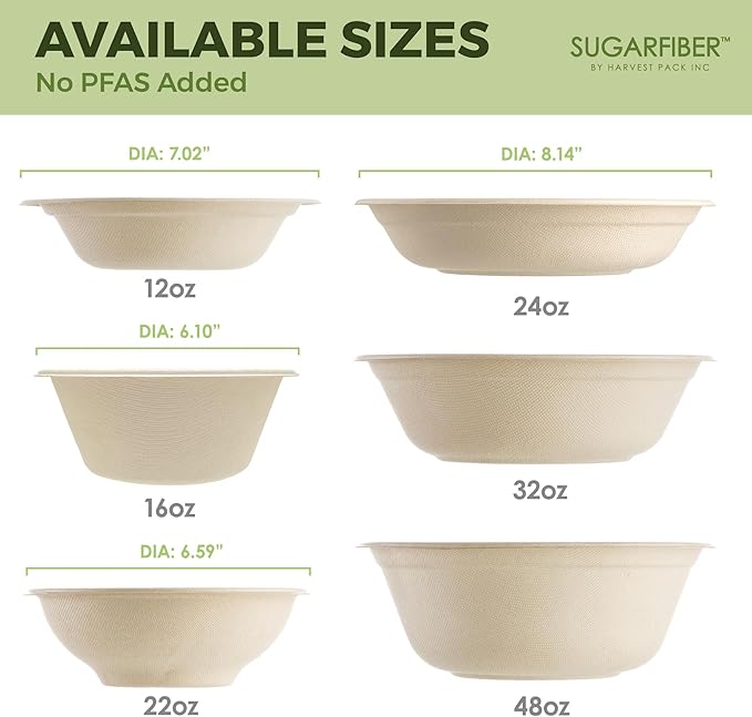 22oz Compostable Paper Bowls Disposable Round Natural Bowl with PLA coating