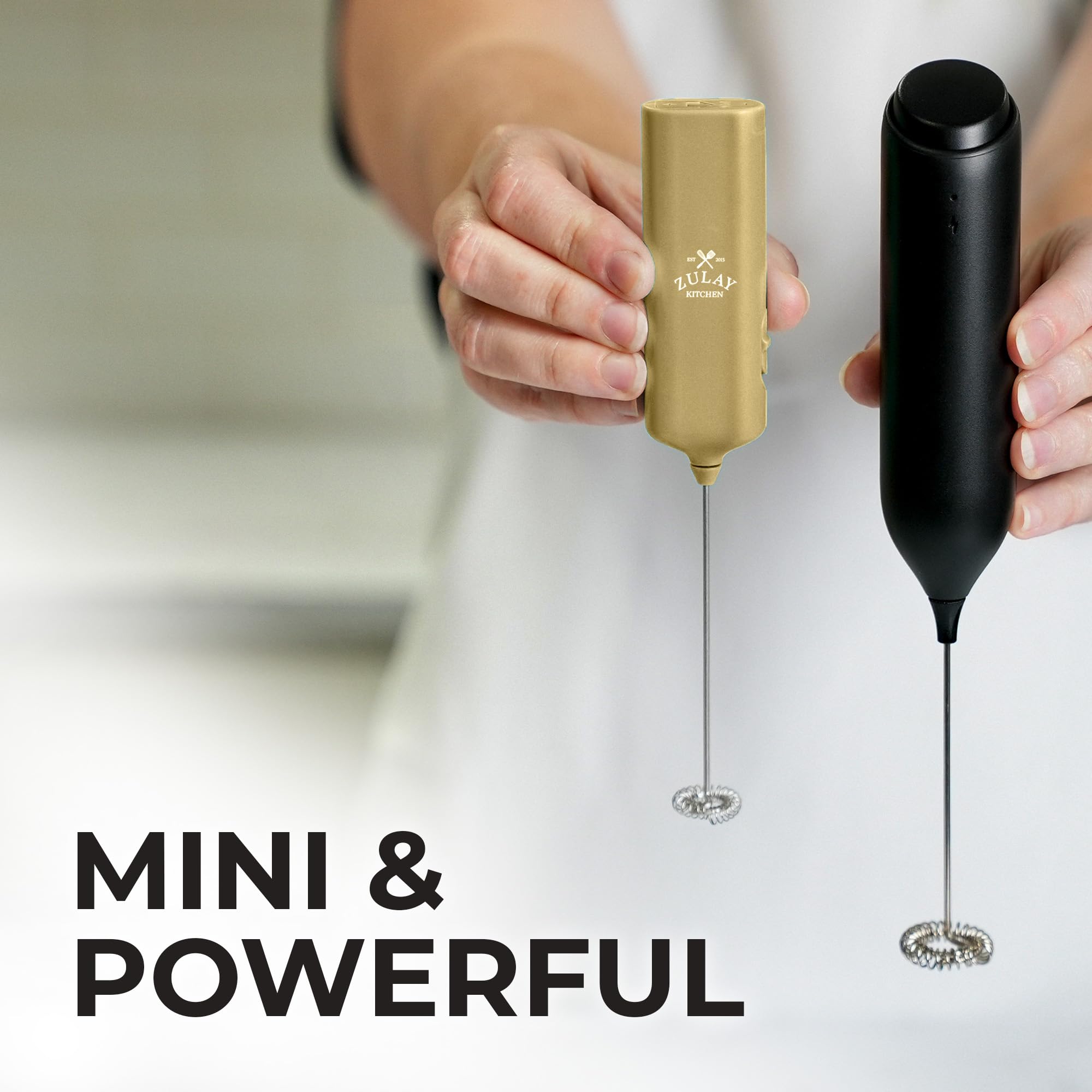 Mini & Mighty Milk Frother Wand – Powerful Handheld Coffee Frother, Battery Operated Drink Mixer – Compact Pocket Size – Detachable Whisk for Latte, Cappuccino, Matcha, Hot Chocolate