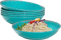 ZAROCRUS Farmhouse Melamine Pasta Bowls Set of 6, 42 OZ Shallow Individual Bowl, Melamine Pasta Plates and Salad Bowls sets, Dishwasher Safe Serving,Snack bowl,Fruit Bowl, Teal