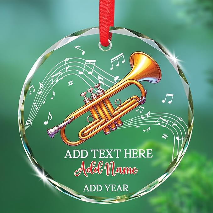 Personalized Text & Name Trumpet Instrument Christmas Glass Ornament, Musical Instrument Xmas Ornament Gifts for Trumpet Player, Custom Trumpetist Christmas Keepsake, Music Lover Glass Ornaments 2026