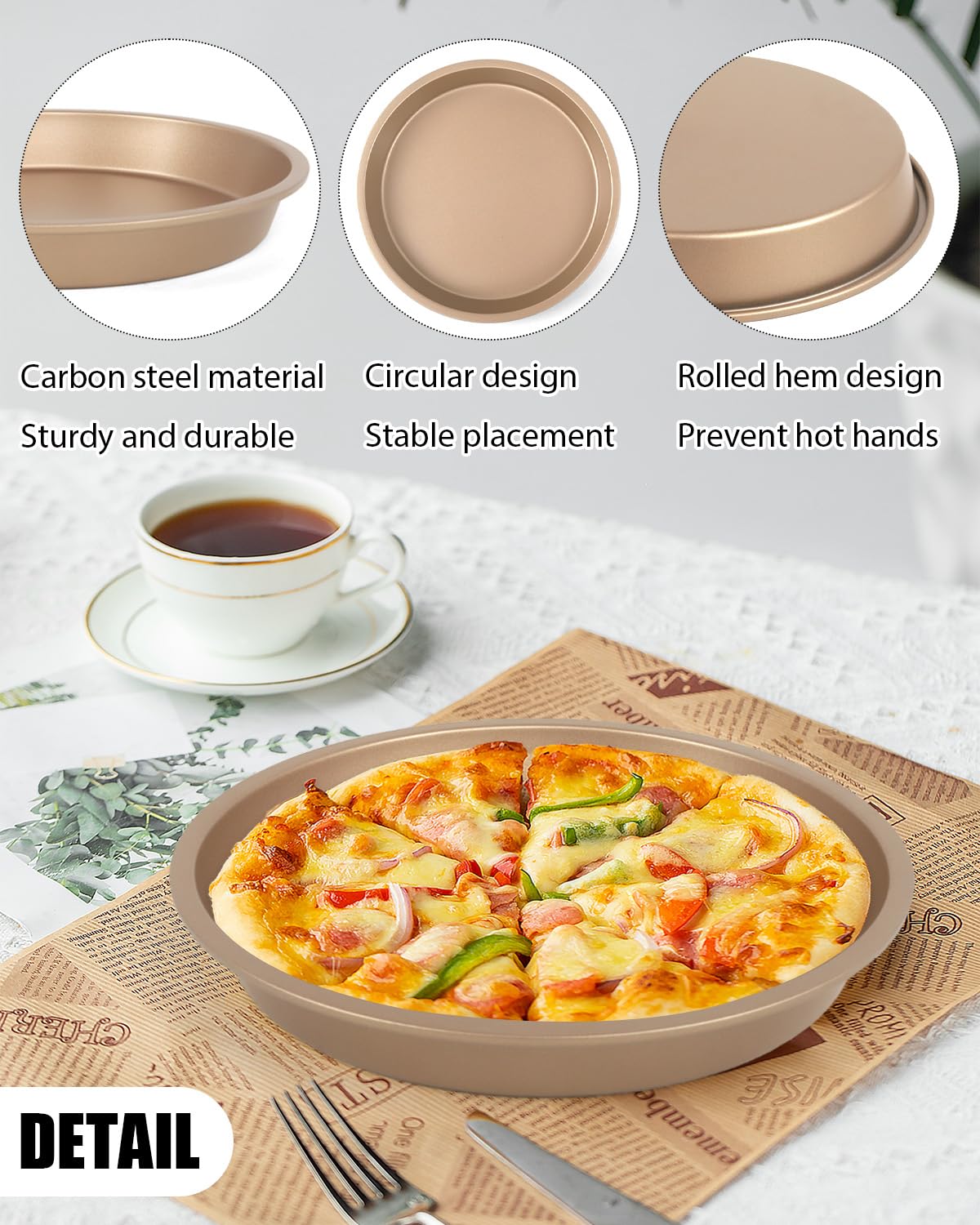 Wuqoioo Round Cake Pans, 4 Pack 9" Nonstick Baking Cake Pans Circle Cake Pan For Birthday Wedding Christmas, Steaming Serving (Gold)