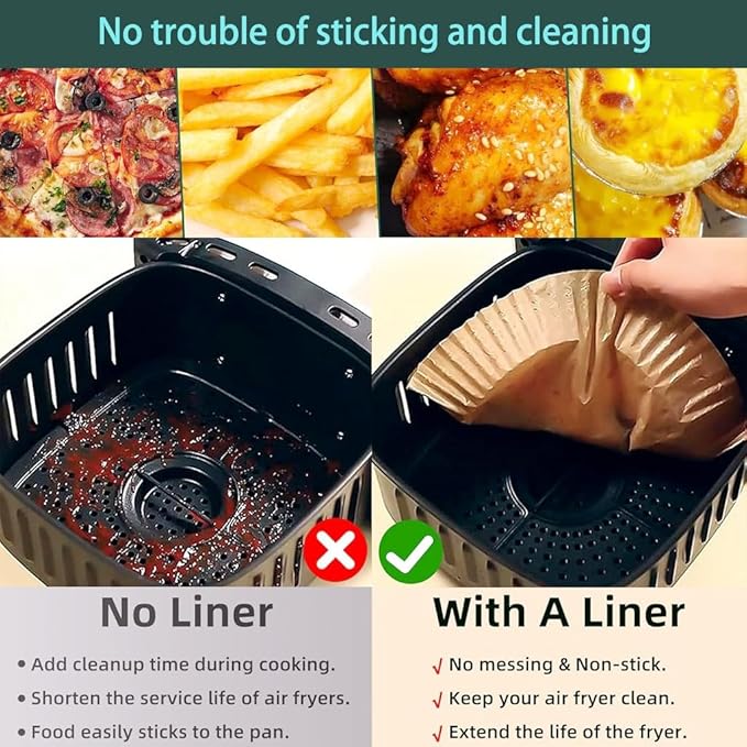 Feetibuo parchment paper for air fryer, 7.9inch round air fryer liners disposable,125PCS Non-stick parchment paper sheets for 5-8QT airfryer liners, Baking, Roasting Microwave