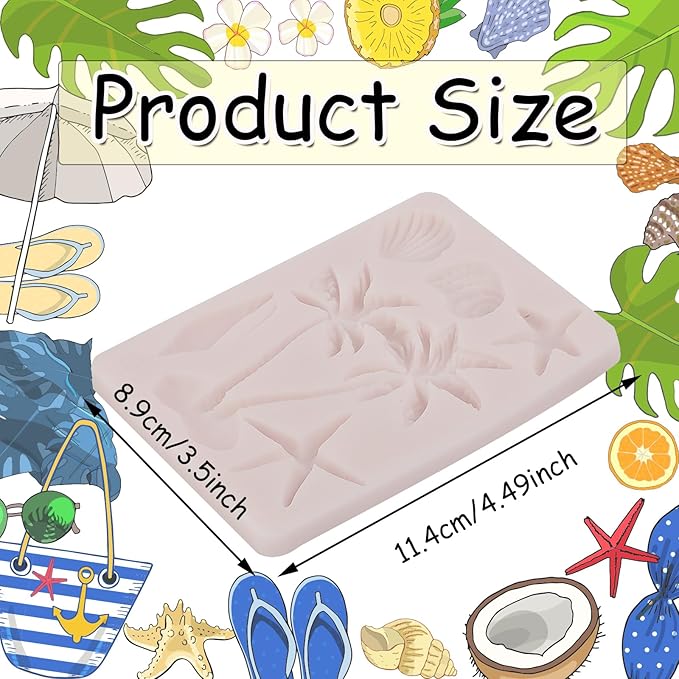 IKOJING 1pcs Coconut Tree Silicone Mold Starfish Shell Fondant Mold for Beach Ocean Theme Party Cake Decoration Chocolate Candy Flower Paste DIY Plaster Epoxy Polymer Clay Crafts