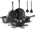 SENSARTE 15Pcs Nonstick Cookware Set Pots and Pans Set Kitchen Cooking Frying Pans with Stay-cool Handle, Dishwasher Safe, Induction Compatible, PFOA/PFOS Free, Black
