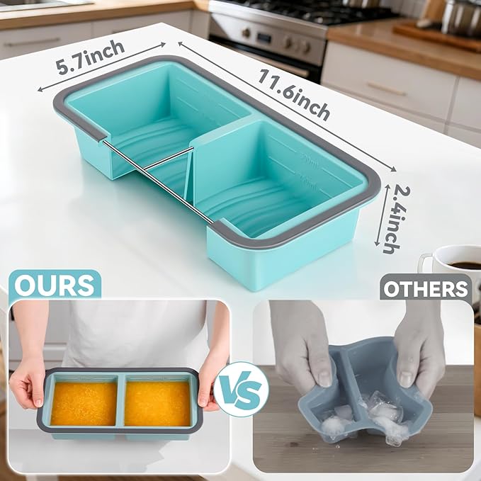 Yomarket Silicone Freezer Trays with Lids 2 Cup Soup Freezer Containers Molds with 10 Large Freezer Bags, 2 Pack Ice Cube Trays for Freezing Soups, Stews, and Sauces, Dishwasher Safe