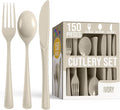 Party Solids Ivory Plastic Silverware Heavy Duty 150 Pieces Ivory Disposable Silverware Heavy Duty, Utensil Sets, 50 Of Each Forks, Knives & Spoons Disposable Cutlery Set For Party Supplies