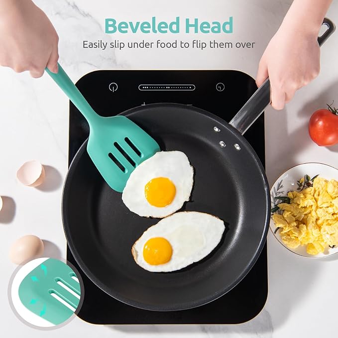 U-Taste Silicone Turner Slotted Spatula, 13.6" Long/3.7" Wide, Aqua Sky