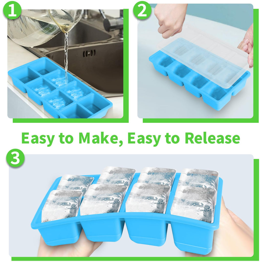 FURNSII Silicone Ice Cube Tray for Freezer with Lid, 2 Pack