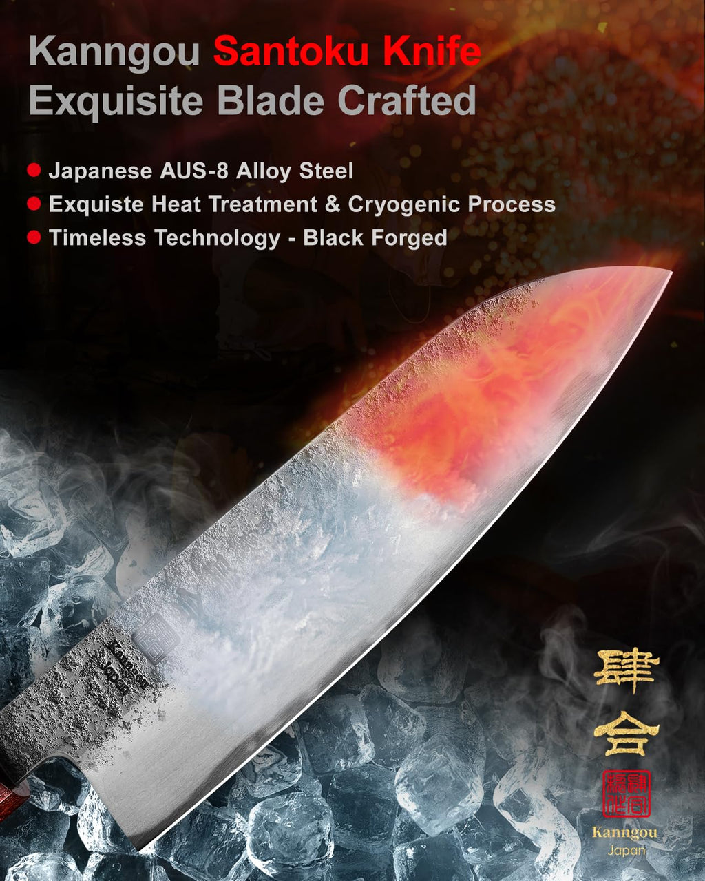 kanngou 7 inch Razor Sharp Santoku Knife, AUS-8 Alloy Steel 18cm Japanese Chef Knife with Eboy Handle, Chefs Knife with Premium Gift Box (WA Series)