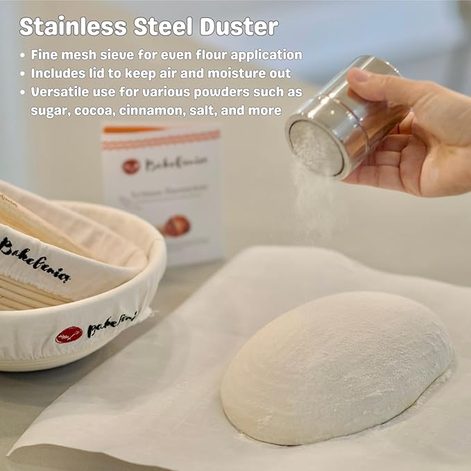 BakeGenies Artisan Bread Banneton Proofing Basket Set of 2, 9 inch Round & 10 inch Oval Sourdough Baskets with Danish Whisk, Dough Cutter, Scraper, Flour duster, Cleaning Brush, Bread Lame &10 Blades