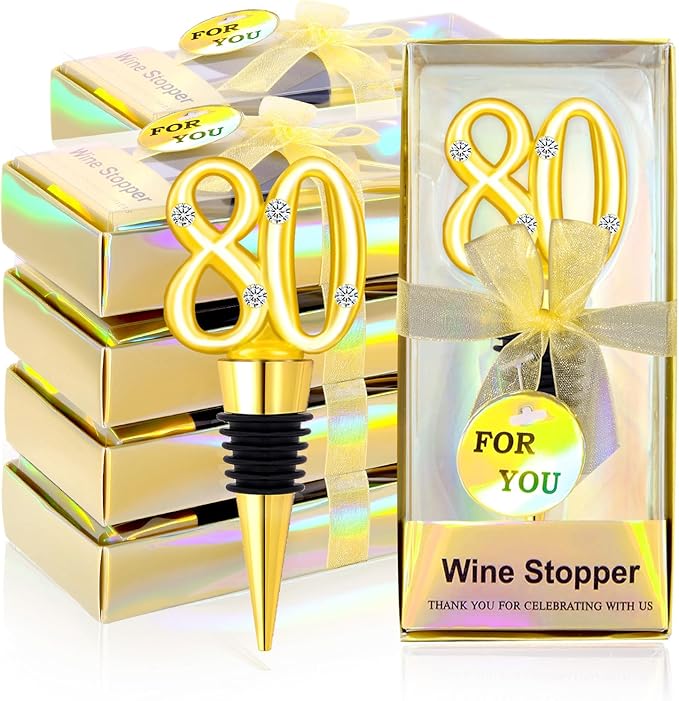 30Pcs 80th Birthday Party Favors Wine Stopper 80 Years Old Wine Bottle Stoppers With Gift Box For 80th Wedding Anniversary Party Favor Decoration Souvenirs Wedding Guest Wine Stopper Individual Gift