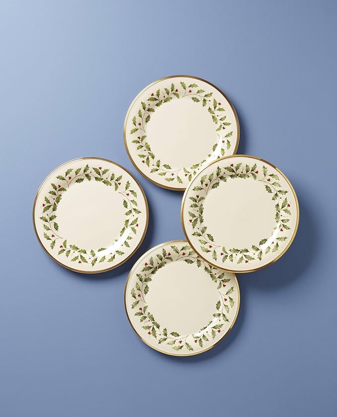 Lenox Holiday Porcelain Christmas Dinner Plate Set for 4