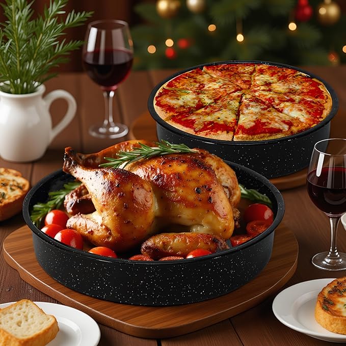 3-Pack Enamel Roasting Pan Set Round Deep Baking Pans10"/12"/14",Cake Pans Oven Trays High Performance Non-Toxic Pizza Pan Cookie Baking Sheets Oven Trays For Cooking Merry Christmas Gift for Mom