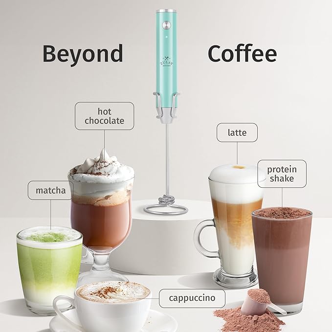 Zulay Kitchen Rechargeable Milk Frother Handheld - Frother Wand, Drink Mixer, Electric Whisk Frother, for Cappuccinos, Matcha & Protein Powder - Lux Double Whisk 2 Speed Waterproof 2000mAh Sky Blue