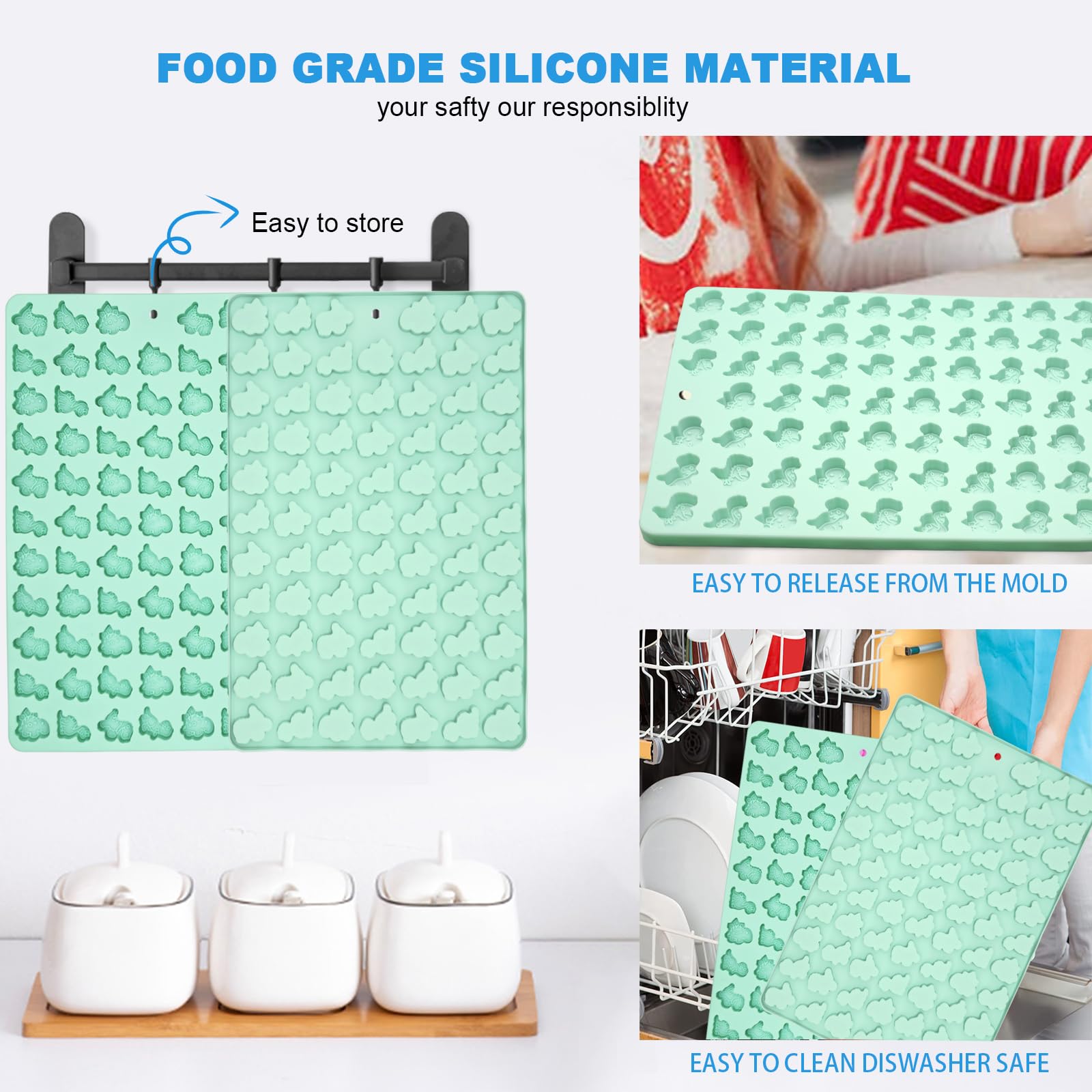 2 PCS Mini Dinosaurs Candy Molds, Silicone Material, Easy to Pop Out