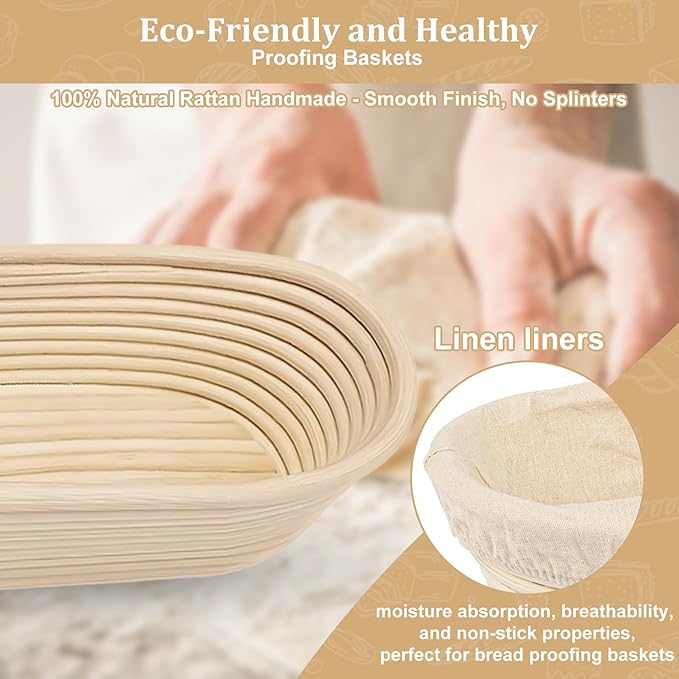 UDUK Sourdough Baking Kit, 2 Oval Banneton Proofing Basket Set