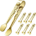 HINMAY 6PCS Mini Serving Tongs 4 Inches Small Rose Sugar Cube Tongs (Gold)