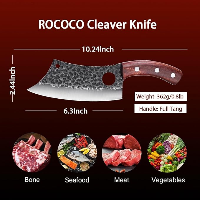 ROCOCO Butcher Cleaver Knife Set - 3PCS Serbian Chef Viking Boning Knife