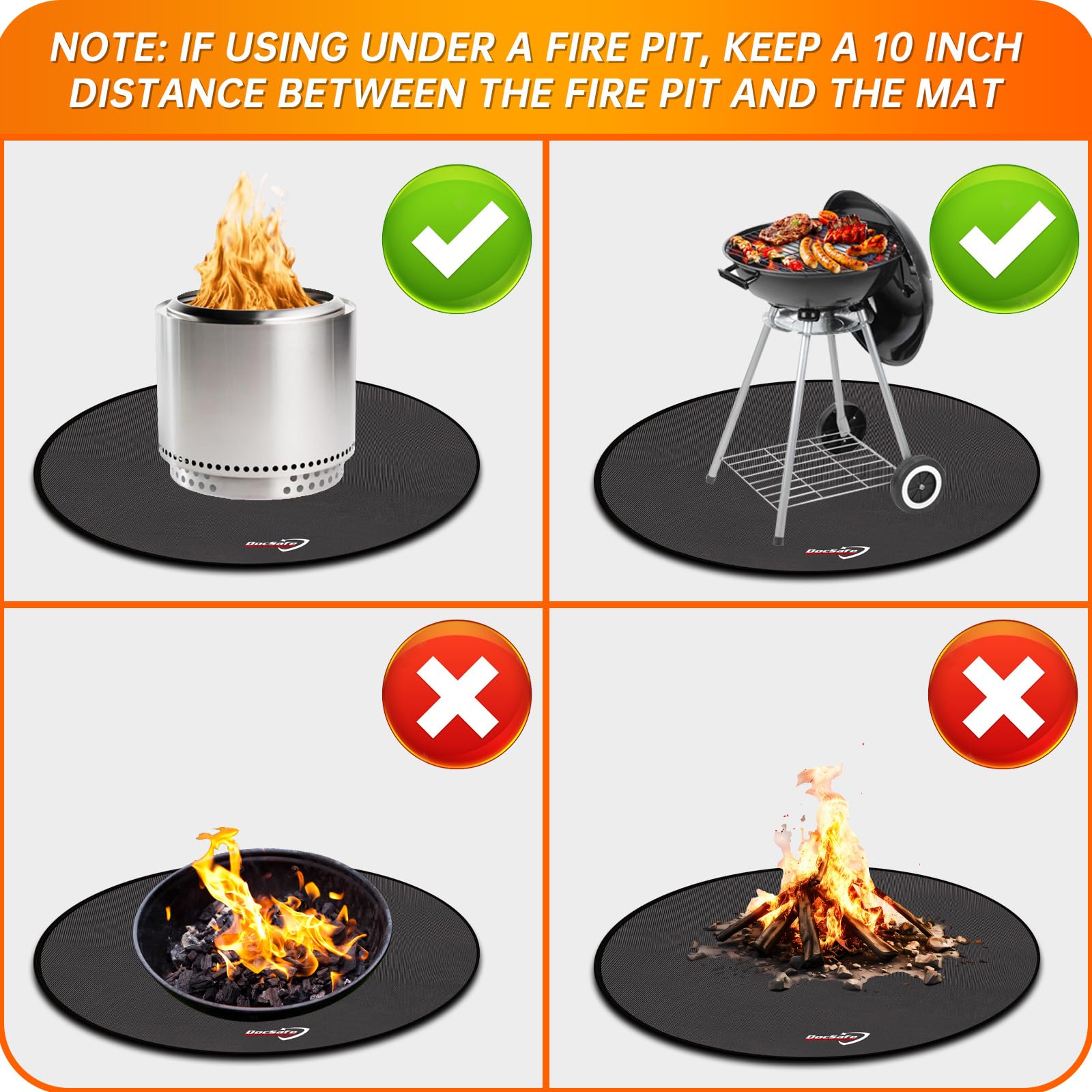 DocSafe 36" Fire Pit Mat for Solo Stove Bonfire,4 Layers Double-Sided Fireproof Under Grill Mat Protector for Deck,Patio,Round BBQ Mat Indoor Fireplace Pad for Solo Stove Accessories,Easy to Clean