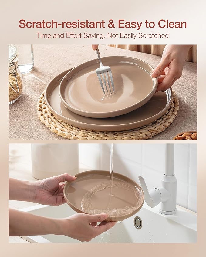 Famiware Milkyway 16-Piece Stoneware Plates and Bowls, Cinnamon Brown