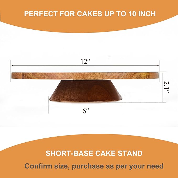 GOVOKOI 12" Acacia Wood Revolving Cake Stand, 2" High Turntable for Cake