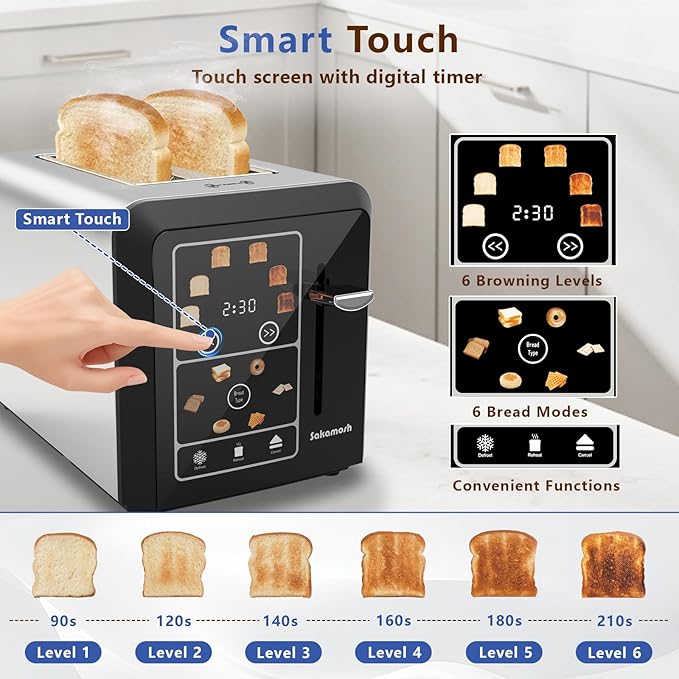 SAKAMOSH 2-Slice Touchscreen Toaster with bagel function