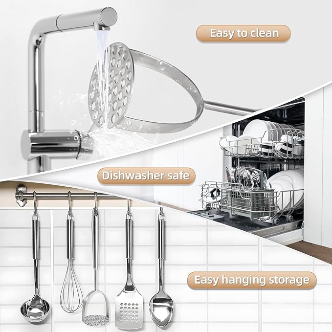 Potato Masher Stainless Steel,14Inch Long handle Potato Smasher, Mashed Potatoes Masher Kitchen Tool for Avocado,Potatoes, Beans, Vegetables, Large Heavy Duty Metal Mashing Utensil