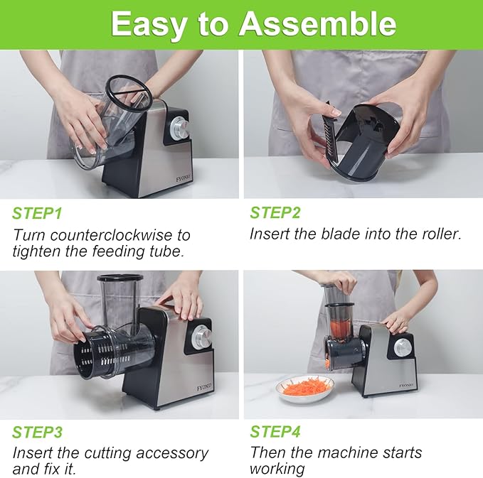 FYONIO Electric Cheese Grater, 5 in 1 Salad Maker with Stainless Steel Blades, 250W Electric Food Slicer & Shredder, Electric Salad Machine for Cheeses, Fruits, Potatoes, Carrots