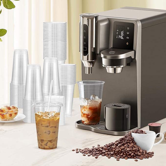 Dealusy 100 Pack - 24 oz Clear Plastic Cups with Lids and Straws, Sturdy & Food Safe Iced Coffee Cups with lids, Disposable Plastic Smoothie Cups for Cold Drinks