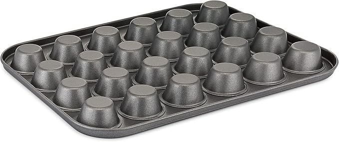 husMait 24-Cup Mini Muffin Pan - Non-Stick Carbon Steel Mini Cupcake Pan - Heavy Duty Metal Baking Tray, Warp-Resistant, PFOA Free & Dishwasher Safe