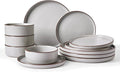 Famiware Nebula Ridge 12-Piece Stoneware Dinnerware Set, Light Gray
