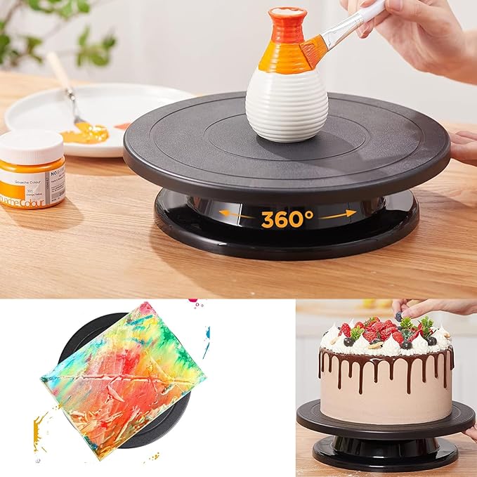 OZXNO Cake Decorating Turntable 11 Inch Cake Turntable Anti-Slip Rotating Cake Stand for Decorating(1pcs Black)