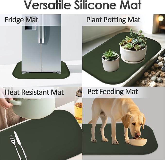 Silicone Coffee Maker Mat with Lip for Countertops, 24'' x 16'' Dark Green