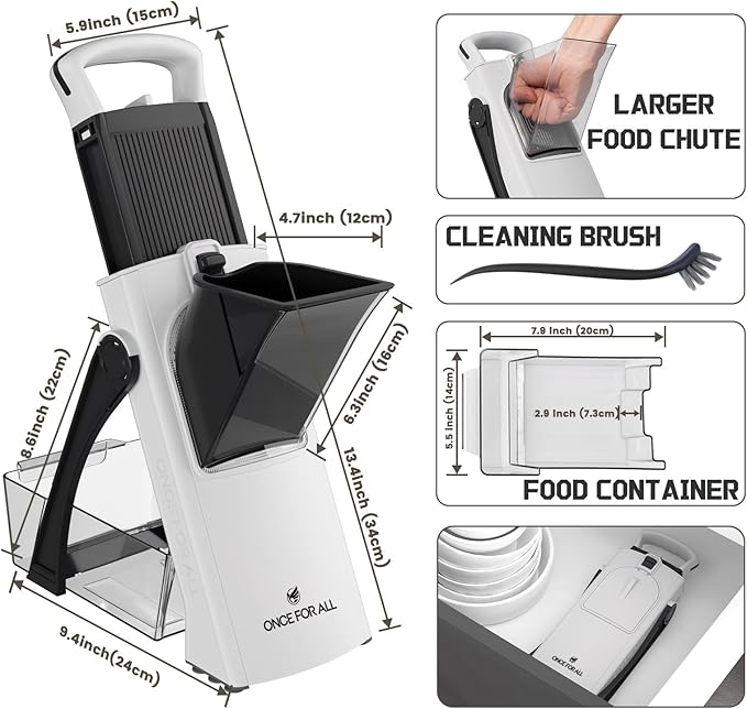 ONCE FOR ALL Safe Mandoline Slicer Plus, Bigger Size, Potato Slicer, Black