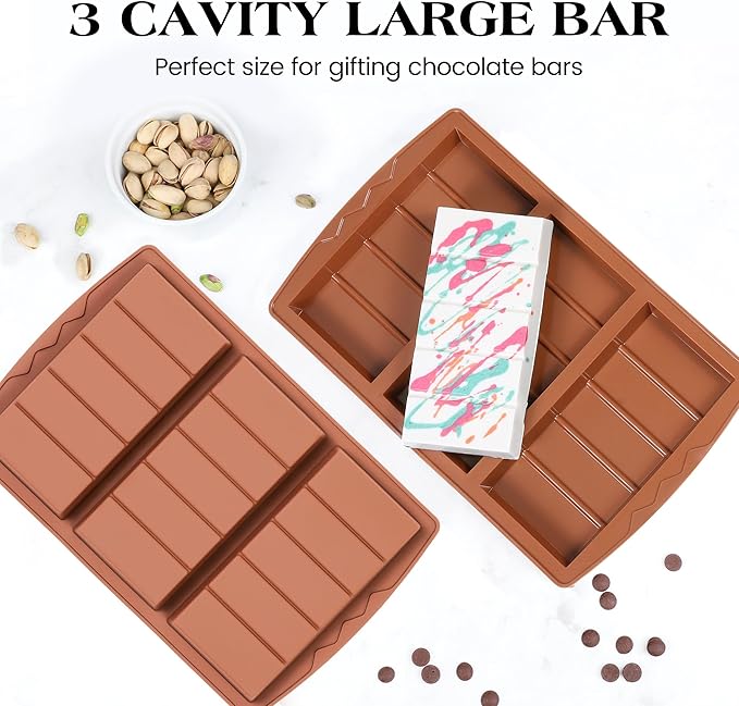 KASHME 2 Pcs Chocolate Bar Mold Deep Dubai 0.85 Inch Stuffed Chocolate Molds Silicone Large Break Apart Silicone Molds (10 Snap + 5 Snap）