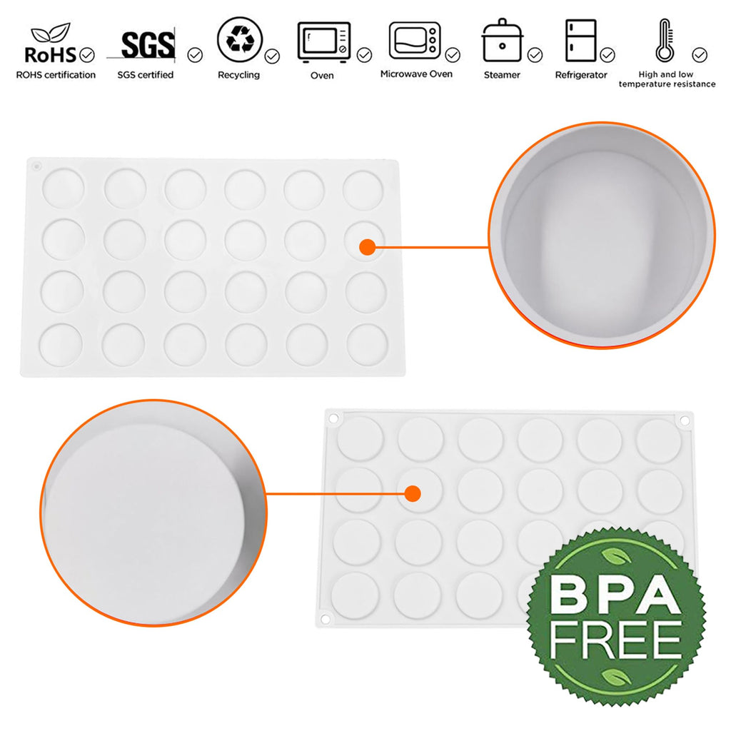 OCPO Kitchen Circle Silicone Mold for Baking Mousse Cake, 24 Cavities