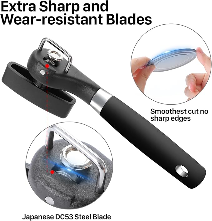 Beneno Can Opener, Manual Side Safe Cut Can Opener Smooth Edge, Black