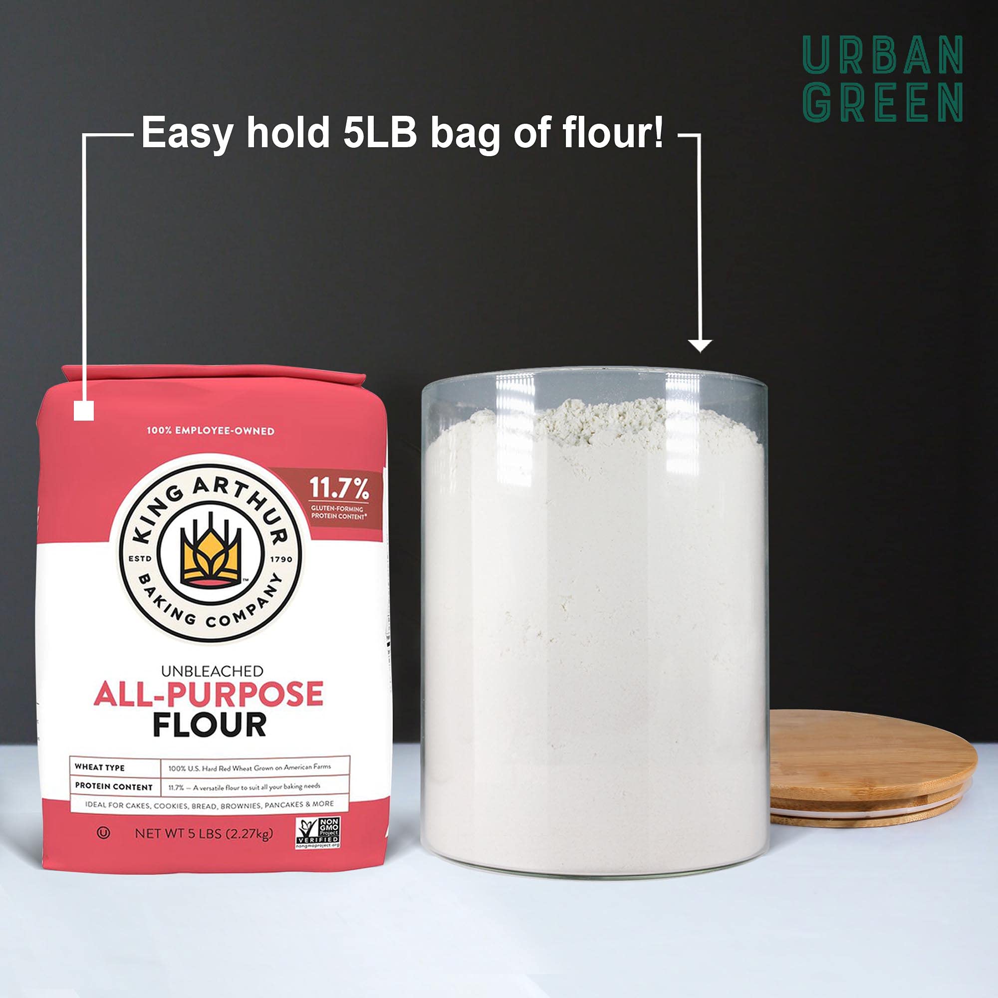 Urban Green Glass Jars with Airtight Lids, Airtight Glass Canisters with Locking Lids, (Bamboo 100oz)