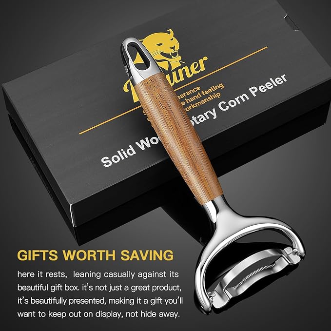 KULUNER Heavy Duty Corn Peeler & Stripper - Merbau Hardwood Handle, Extra Sharp 304 Steel Blade, Ergonomic Design for Arthritis, Seniors, Weak Hands (Merbau)