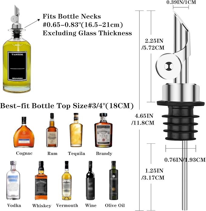 Lubise 4 Pcs Olive Oil Dispenser Bottle Spout, Speed Liquor Pour Spout with Flip Top, Stainless Steel Auto Pour Spouts for Liquor Bottles, Oil Bottles, Vinegar, Syrup and Other Liquid Bottles