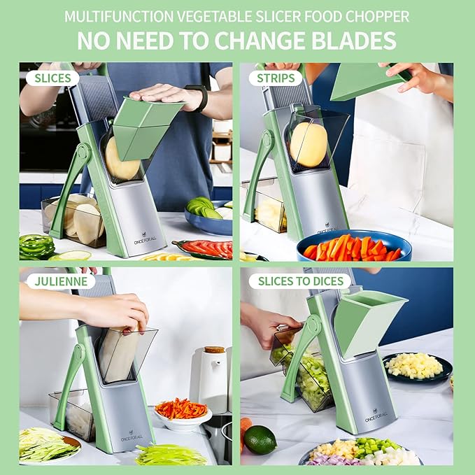 ONCE FOR ALL Safe Mandoline Slicer Plus, Bigger Size, Veggie Slicer, Green