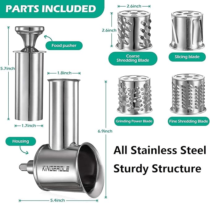 KINGEAGLE Stainless Steel Slicer Shredder Attachment For KitchenAid Mixer, Cheese Grater, Food Slicer, Accessories For KitchenAid, 6.9*5.4 Inch