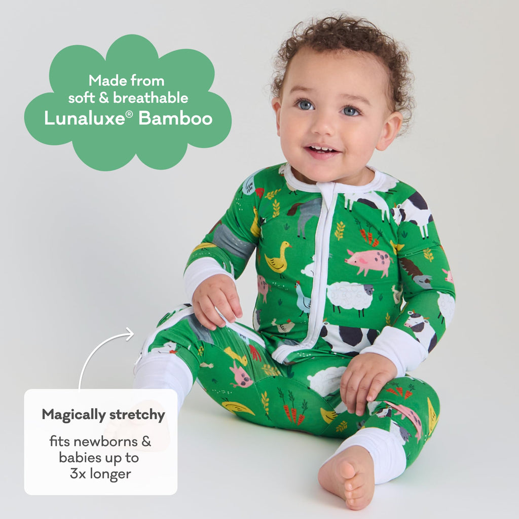 Little Sleepies Baby Pajamas, Green Farm Animals, 3T