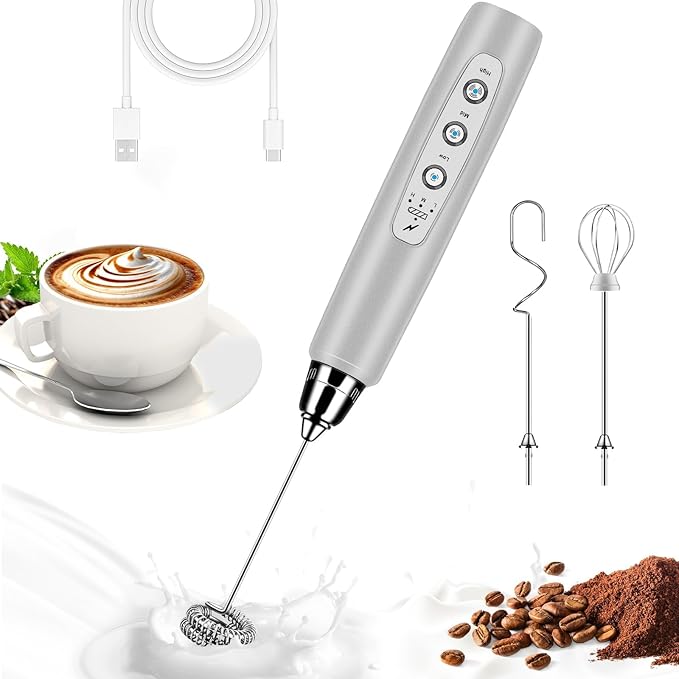 Milk Frother Wand Rechargeable Handheld Whisk Coffee 3 Speed Adjustable