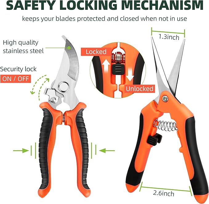 EWPJDK 3 Pack Garden Pruning Shears Scissors Clippers (Orange)